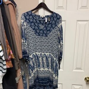 Umgee Blue and Cream Patterned Mini Dress